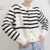 Rayas jersey de punto cardigan abrigo simple casual lánguida holgada top temprano otoño mujer details Picture